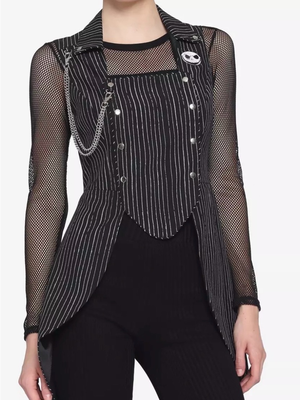 Black Pinstripe Gothic Vest with Jack Skellington Patch Hot topic
